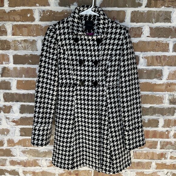 Express Pea Coat Wool Blend Houndstooth White Black Y2K Women's Size S‎ New - Picture 5 of 12